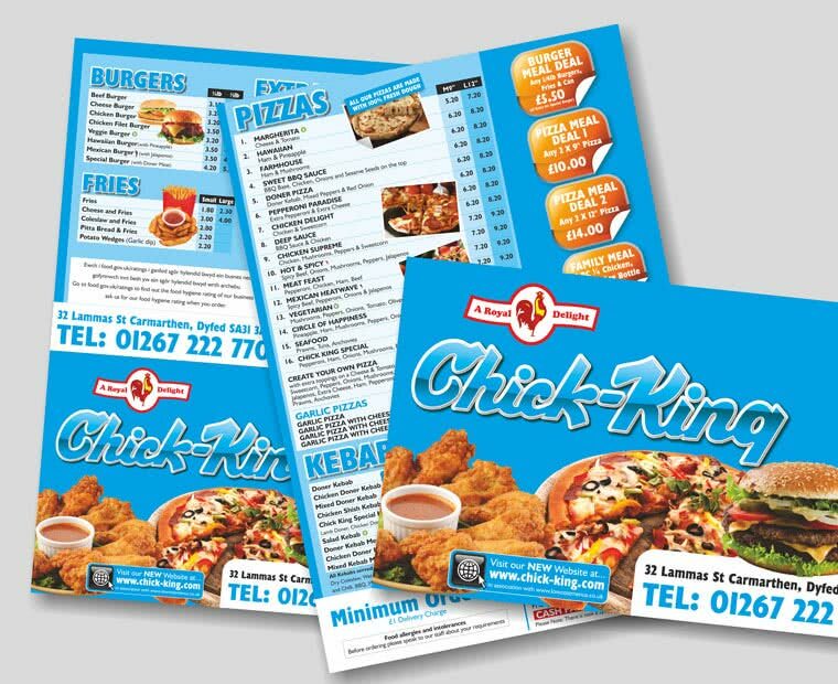 Fried Chicken - Pizza & Kebab Menu - A4 Menu Printing Portrait Short Fold from Low Cost Menus.